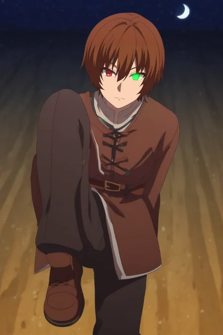 score_9, score_8_up, score_7_up, source_anime, rating_safe, , (realistic:0.6), , , 1boy, solo, male focus, <lora:keyaru_kaifuku_jutsushi_pony:0.96>, keyaru_kaifuku_jutsushi, brown hair, red eyes, short hair, hair between eyes, bangs, aged down, heterochromia, green eyes, glowing eyes, straight-on, full body, plaza, night, full moon, one leg up, :\3, , <lora:sdxl_lightning_8step_lora:1>