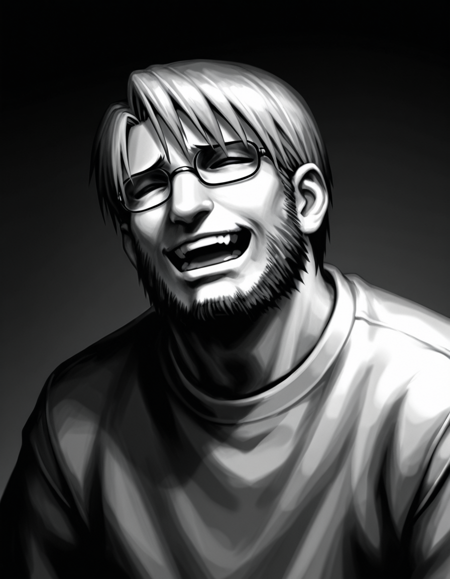 monochrome, 1boy, toshiaki, greyscale, male focus, solo, glasses, facial hair, beard, upper body, laughing, simple background
masterpiece,best quality,amazing quality,very aesthetic,absurdres,newest,
<lora:StS-Illustrious-Detail-Slider-v1.0:1.5>, <lora:99coins_toshiaki_05:1>