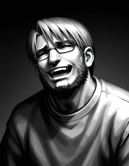 monochrome, 1boy, toshiaki, greyscale, male focus, solo, glasses, facial hair, beard, upper body, laughing, simple background
masterpiece,best quality,amazing quality,very aesthetic,absurdres,newest,
<lora:StS-Illustrious-Detail-Slider-v1.0:1.5>, <lora:99coins_toshiaki_05:1>