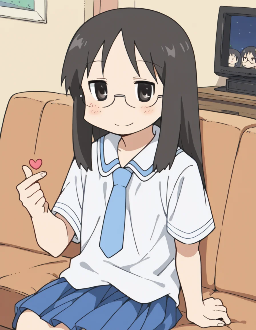 score_9, score_8_up, score_7_up, source_anime, <lora:mai-minakami-s1-ponyxl-lora-nochekaiser:1>, mai minakami, long hair, black hair, glasses, black eyes,, skirt, school uniform, necktie, tokisadame school uniform, living room, television, couch, popcorn, watching movie, night time, sitting,, , <lora:finger-heart-ponyxl-lora-nochekaiser:1>, finger heart, heart, blush, smile,, looking at viewer, solo,, dutch angle, cowboy shot