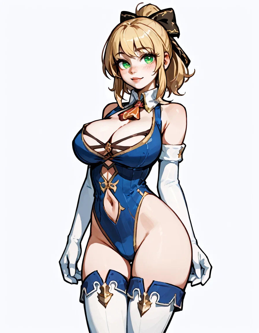 <lora:PonyXL_-_Shon_Howell_Style - Epoch 8:0.75> 1girl, female focus, solo, pinup,  <lora:SC4Cass_t8:0.9> 1girl, cassandra alexandra, blonde hair, green eyes, large breasts, cleavage, thigh boots, elbow gloves,, source_cartoon, score_9, score_8_up, score_7_up, score_6_up, score_5_up, score_4_up,