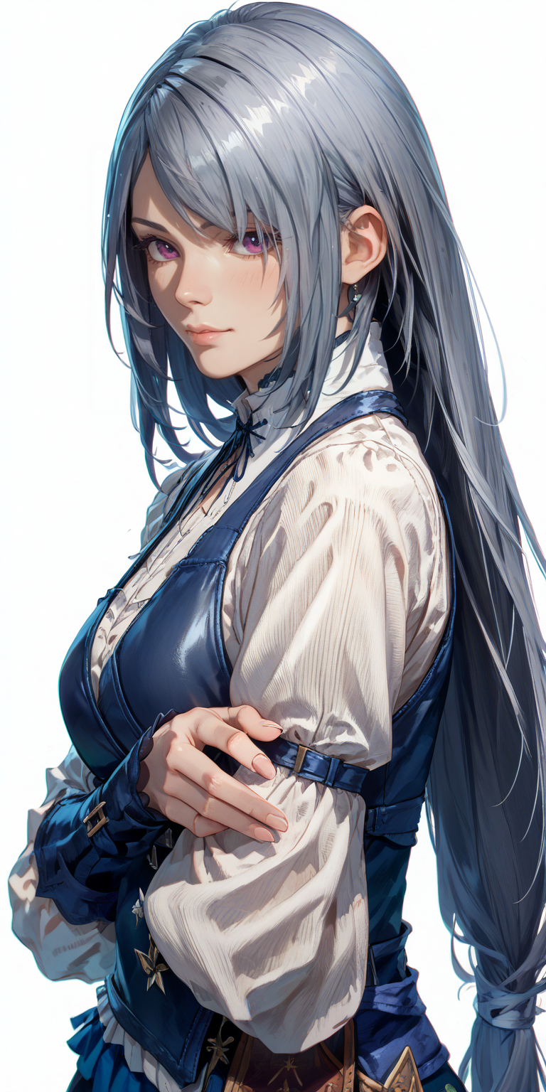 score_9, score_8_up, score_7_up, 1girl,(white background:2.0),  <lora:jill_warrick:1>jill warrick, long hair,