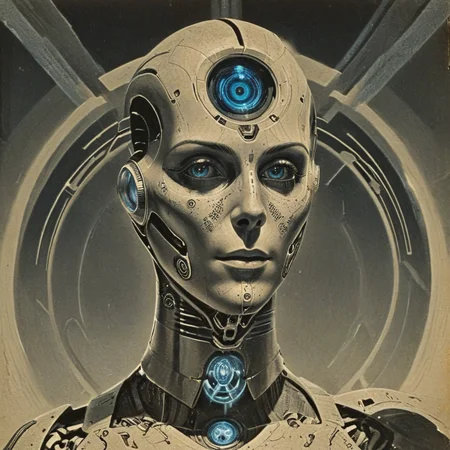 male created (ai uprising led by cortana), armiger, mask ArsMJStyle, ArtDecoVintageFuture <lora:ArsMJStyle_-_Vintage_Future:1>