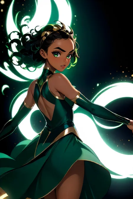 <lora:Zahara_10:1>, From the Age of Kings, this artwork portraying a lanky (zahara is a beautiful black woman:1.3) , octane engine, beautiful elegant, exquisite color, dslr, ambient illumination dynamic action, <lora:xl_yamer_style-3.0:1> yamer style, polished, fantastic aesthetic, theatrical, luxurious, sharp focus, dynamic