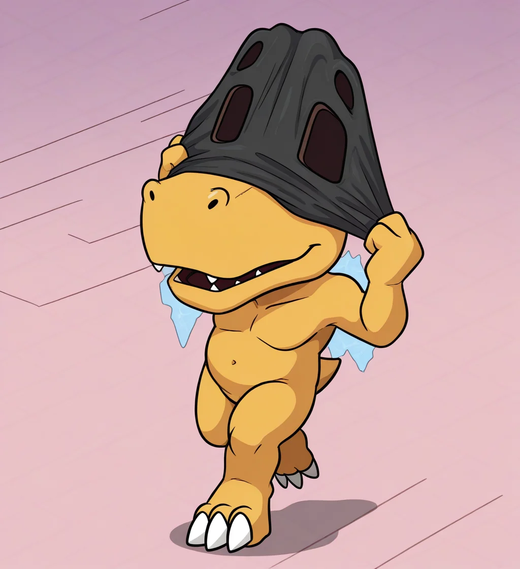 high res, absurd res, digital media (artwork), <lora:Mask_TF:1> 5uitingm4sking, mask, bust, running track background, <lora:DIGIMON_AGUMON:1> agumon,
