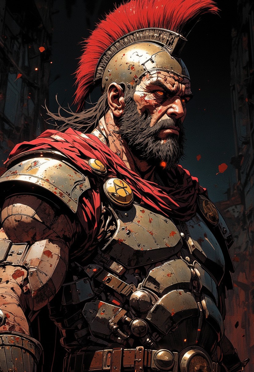 fat barbarian, portrait, finely detailed gladiator armor,  secutor helmet, intricate design, cinematic lighting, dramatic lighting, 4k
