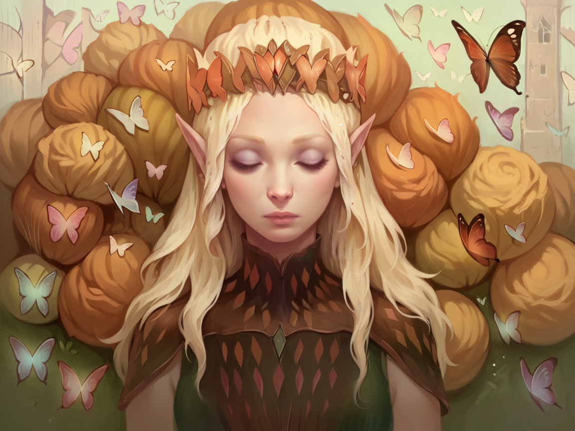 score_9, score_8_up, score_7_up, score_6_up, score_5_up,  <lora:NilsHXLP:1> nilsh,  1girl, solo, bug, butterfly, long hair, blonde hair, closed eyes, pointy ears,
