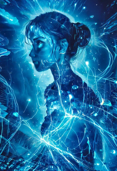 double exposure of Hatsune Miku with long blue hair floating twintails singing merging with a printed circuit board, <lora:DoubleExposure:1>, head, person,
(masterpiece, best quality, ultra_detailed, highres, absurdres:1.2),
realistic, photo, circuitry, circuits, chip, processor, motherboard, electronics, side view,
1girl, solo, (Hatsune_Miku, long_hair, aqua_hair, twintails:2), aqua_eyes, small_breasts, bare_shoulders, necktie, detached_sleeves, sleeveless_shirt, pleated_skirt, black_skirt, aqua_necktie, grey_shirt, black_thighhighs, black_sleeves, arm_tattoo,
<lora:loraeyesxl:0.4>