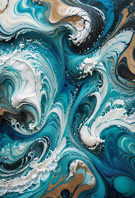 background,Abstract acrylic pouring art in colors of ocean. Waves and swirls. Texture with marble effect