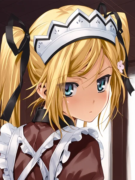 <lora:happy_tentacle-mafuyu-v0.2-000030:1>, ht_mafuyu, blonde hair, hairclip, maid, maid headdress, indoors , 1girl, solo, upper body , , (doyagao :1.2), , looking at viewer , , from behind , score_9, score_8_up, score_7_up, score_6_up, score_5_up, score_4_up