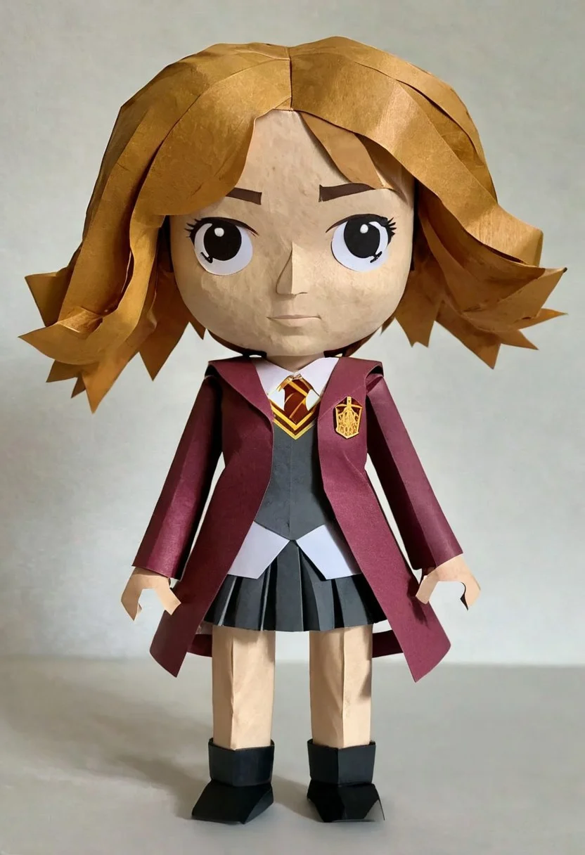 made out of ral-ppr, papercraft, paper, hermione granger, <lora:ral-ppr-sdxl:0.7>, positive emotional, professional fine composition, beautiful composition, dramatic, fertile, confident, extremely stylish, cinematic, beautiful