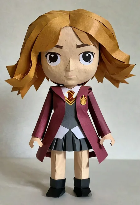 made out of ral-ppr, papercraft, paper, hermione granger, <lora:ral-ppr-sdxl:0.7>, positive emotional, professional fine composition, beautiful composition, dramatic, fertile, confident, extremely stylish, cinematic, beautiful