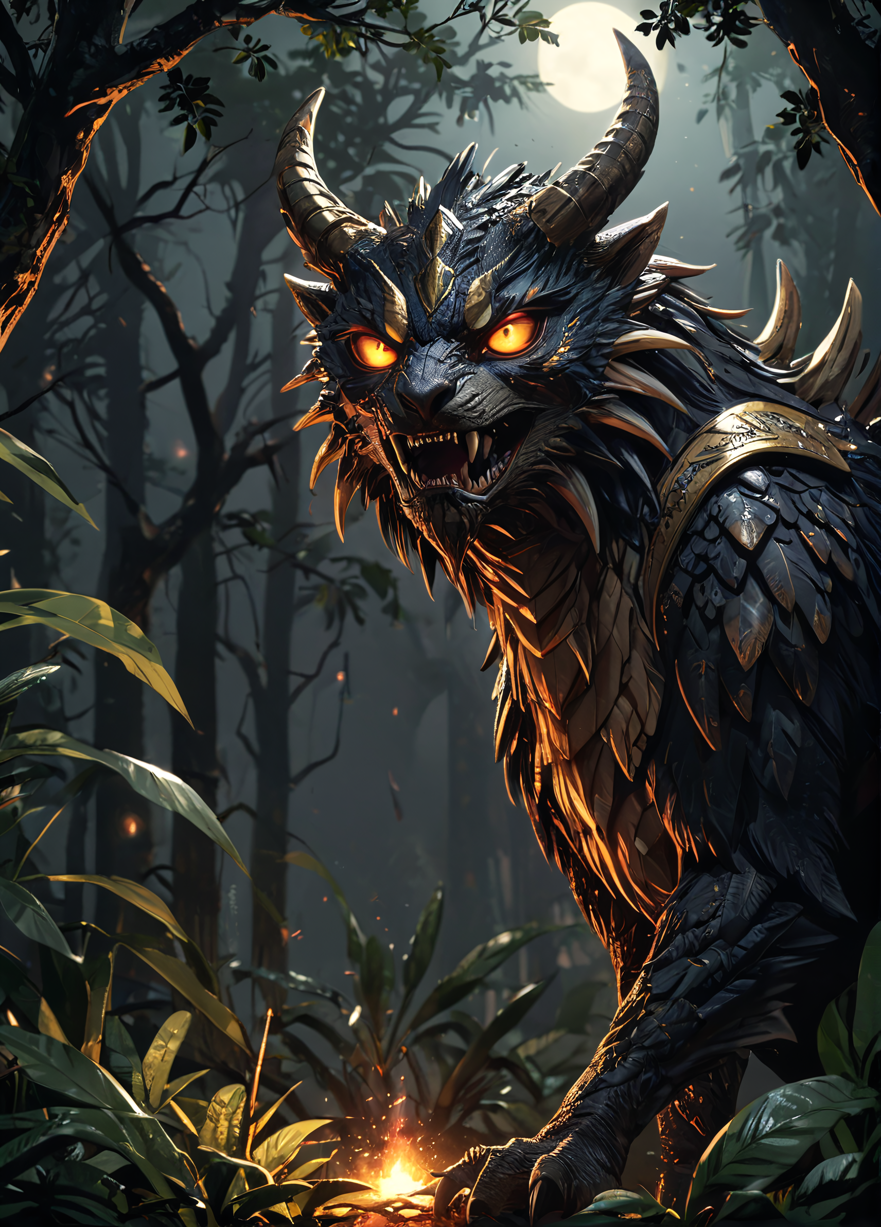 breathtaking monster hunter kulve taroth, in a jungle at night, fog, night sky, meteor, detailed eyes, <lora:The_Pulp_Session:1>, . award-winning, professional, highly detailed