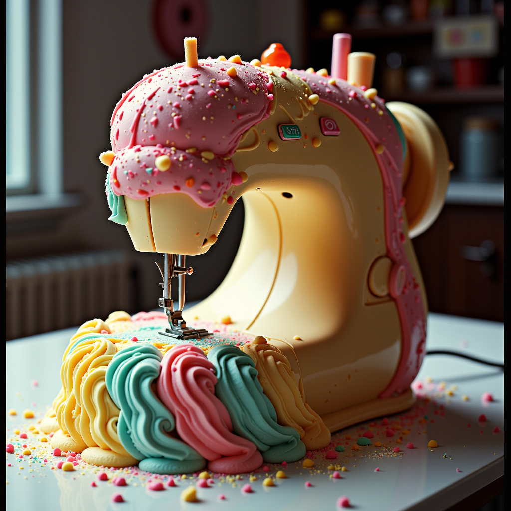 a professional (film grain:1.2) photography of GelatoStyle Sewing made entirely out of ice cream<lora:GelatoStyleFlux:0.7>