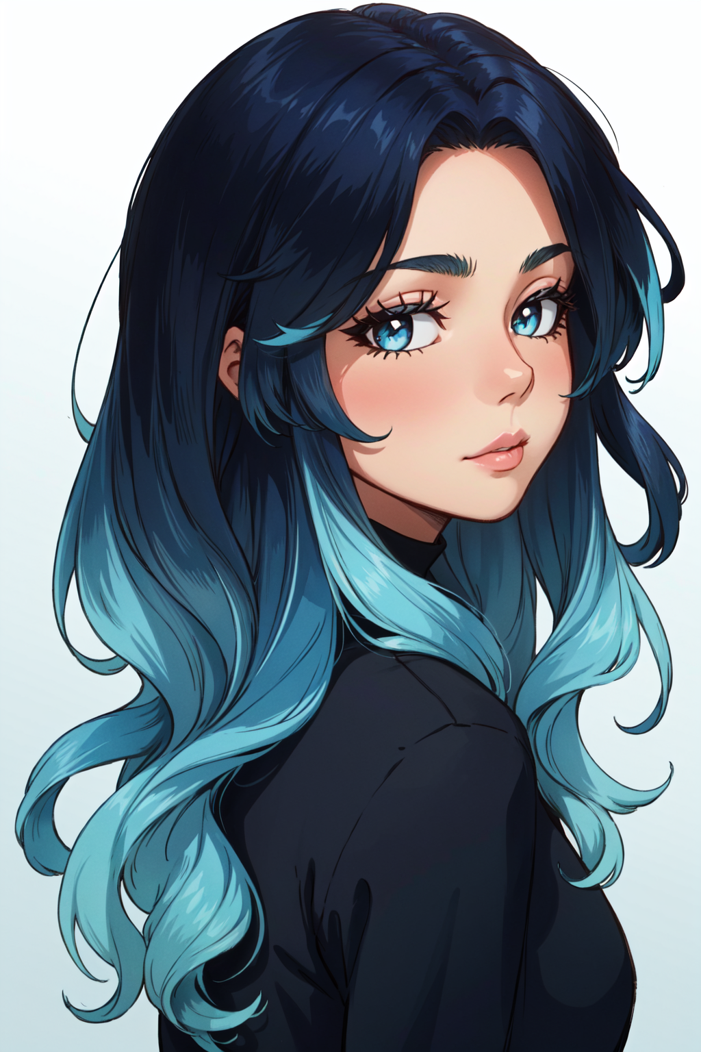1girl, long hair, ((ombre blue hair)), two-tone hair, multicolored hair, <lora:Ombre Hair:0.7>, long hair, close-up, solo, looking at viewer,