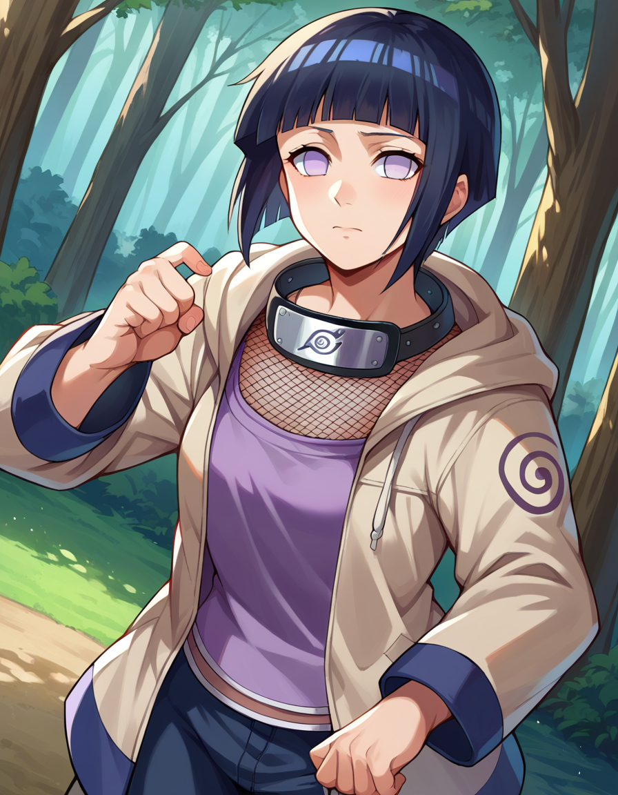 score_9, score_8_up, score_7_up, source_anime,
hinatahyuuga, <lora:hinata-hyuuga-ponyxl-lora-nochekaiser:1>,
hinata hyuuga, byakugan, black hair, blunt bangs, short hair,
fishnets, forehead protector, jacket, konohagakure symbol, closed jacket, brown jacket,
outdoors, forest, nature, fighting stance,
looking at viewer, dutch angle, cowboy shot,
