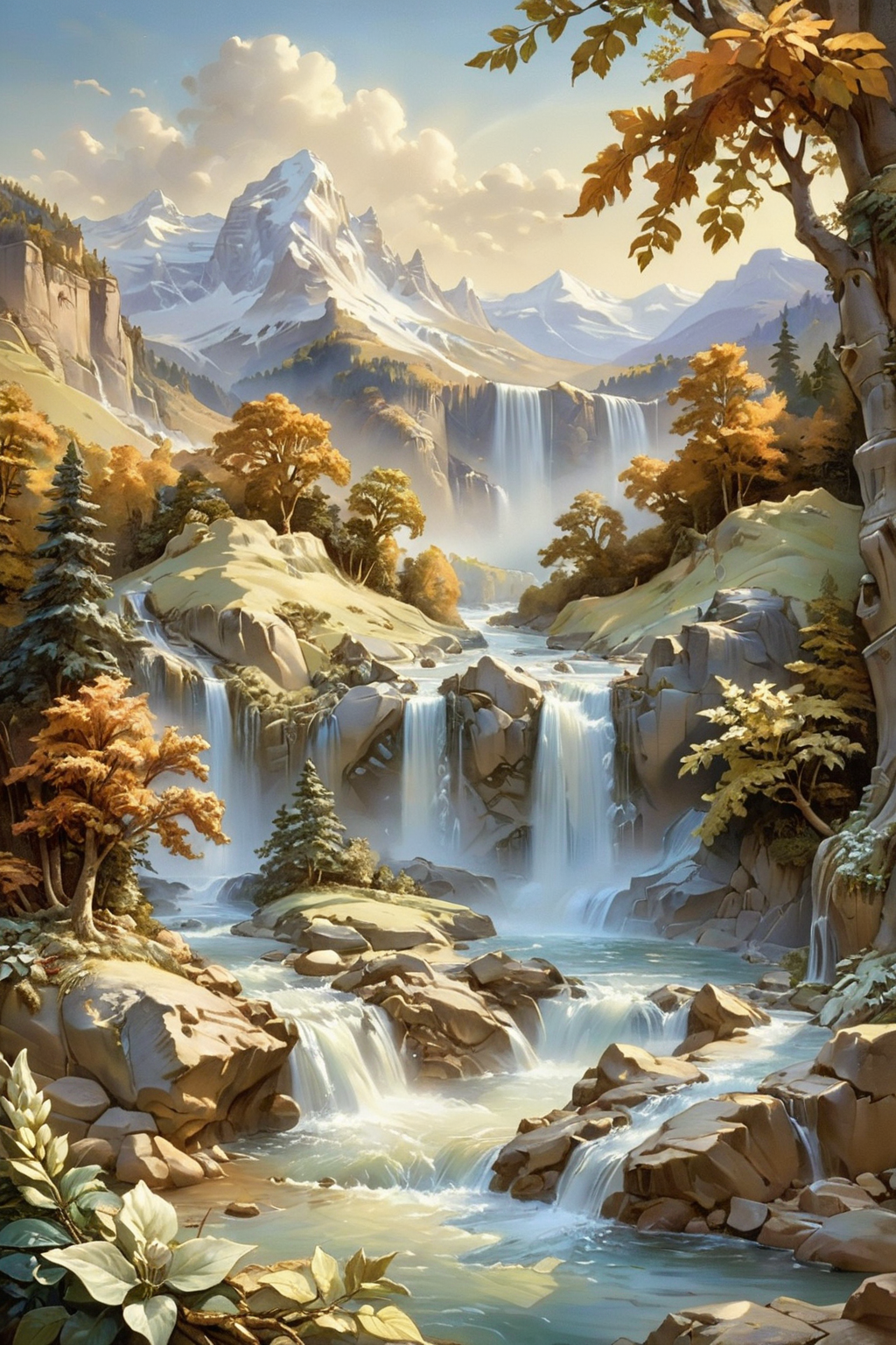 A masterfully crafted bas-relief landscape by a renowned classical artist, capturing a breathtaking mountain scene. The piece features majestic mountains rising in the background, cascading waterfalls, and lush forests in the foreground. Tiny details such as delicate leaves, rugged rock textures, and flowing water are intricately rendered, creating a sense of depth and realism. The scene is bathed in a soft, ethereal light, enhancing the serene and awe-inspiring atmosphere of the artwork.
masterfully crafted, bas-relief landscape, renowned classical artist, breathtaking mountain scene, majestic mountains, cascading waterfalls, lush forests, delicate leaves, rugged rock textures, flowing water, intricate details, depth, realism, soft ethereal light, serene, awe-inspiring, masterpiece, stunning, artistic.
<lora:add-detail-xl:1.0>,
<lora:EldritchMixIllustration_1.1:0.6>,
<lora:EnvyBetterHiresFixXL01:1.0>,
<lora:TQ_-_Relief_Paintings_XL:0.8>,