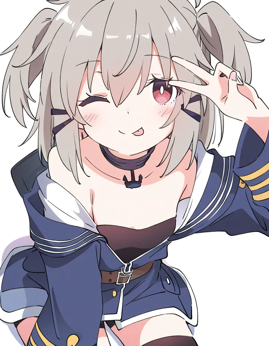 1girl,solo,looking at viewer,white backgrounds,simple background,cowboy shot,sitting,one eye closed,smile,tongue out,v,murasame\(warshipgirlr\),<lora:murasame-000012:1>,, masterpiece, best quality, very aesthetic, absurdres,newest, incredibly absurdres,, (Ixy:0.6)),(hiten \(hitenkei\):0.7),