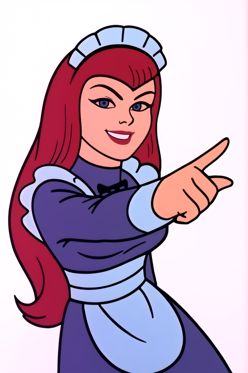 <lora:Gravity_Girl:0.8> white background, Gravity Girl, lipstick, smile, looking at viewer, maid uniform, pointing