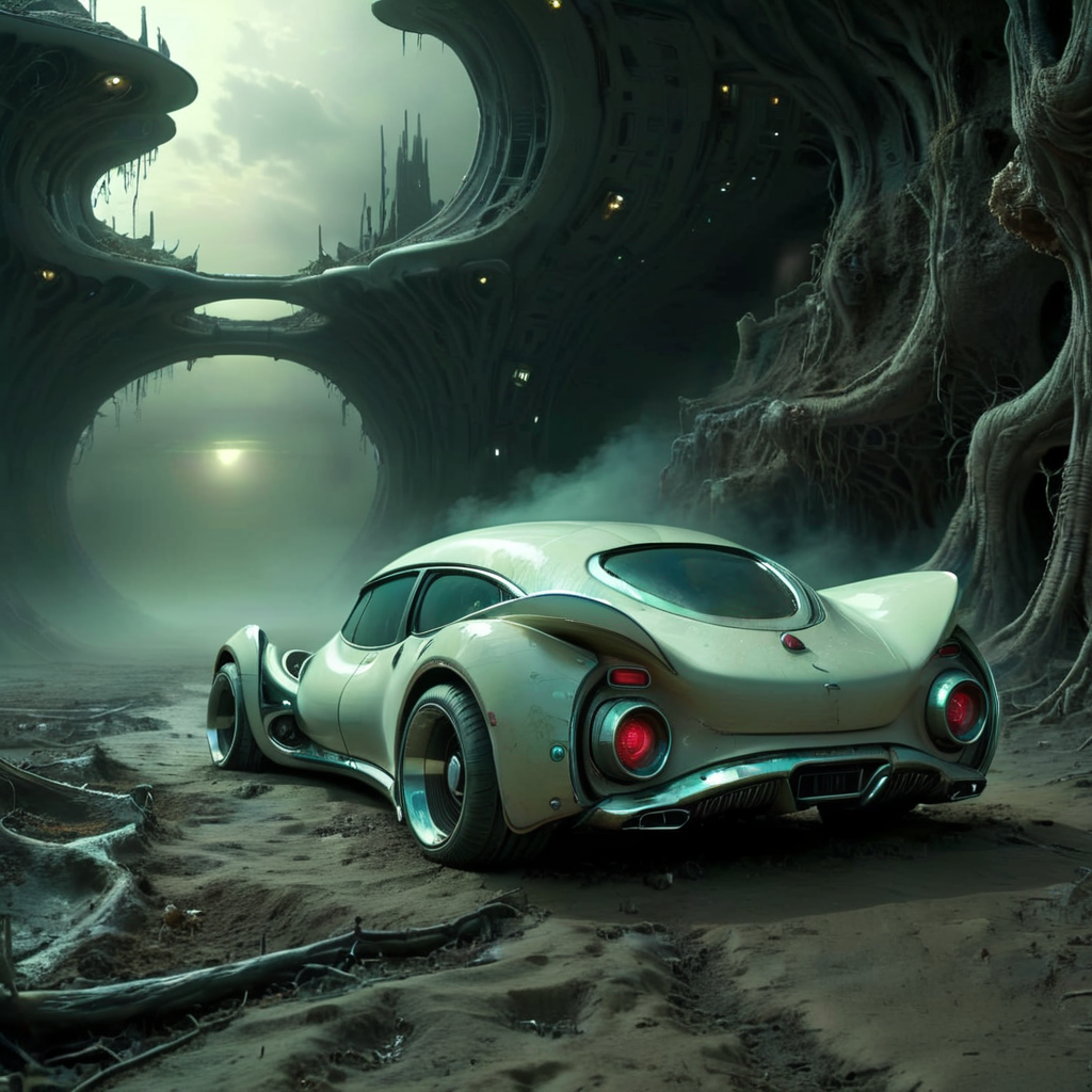 libernoctis futuristic car in a dark surreal land,  very detailed<lora:libernoctis:1>