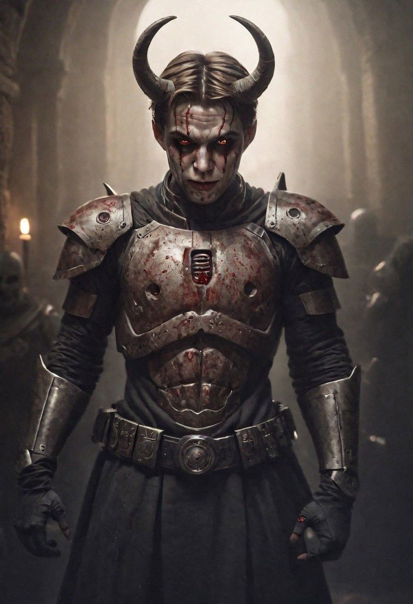 A photo of a (menacing demon lord:1.3), (curved horns:1.2), piercing red eyes, (grinning skull-like face:1.1), muscular build, (pointing directly at viewer:1.2), surrounded by an army of (ghouls and skeletal figures:1.1), flickering candlelight, medieval dungeon setting, (ominous soldier with rifle:1.1), atmospheric dread, gothic horror theme, Sony A7R IV, 1/60s, f/2.8, ISO 1000, cinematic composition, HDR imaging, detailed textures, macabre mood, RAW photography, professional grade,photography in the style of Labirynth movie, close up of (awful) and (sweet) creature with sword stained with (blood), inside a claustrophobic ancient and ruined labirynth ,fantasy,hyper detailed, real skin imperfections, hard lighting, bokeh, ((curi:1.2))armor star wars