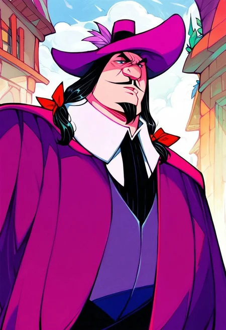 score_9, score_8_up, score_7_up, 1boy, Gov. Ratcliffe, chubby, black hair, hanging pigtails, hair ribbons, doublechin, soul patch beard, pencil mustache, Ratcliffe-Outfit, ouutdoors