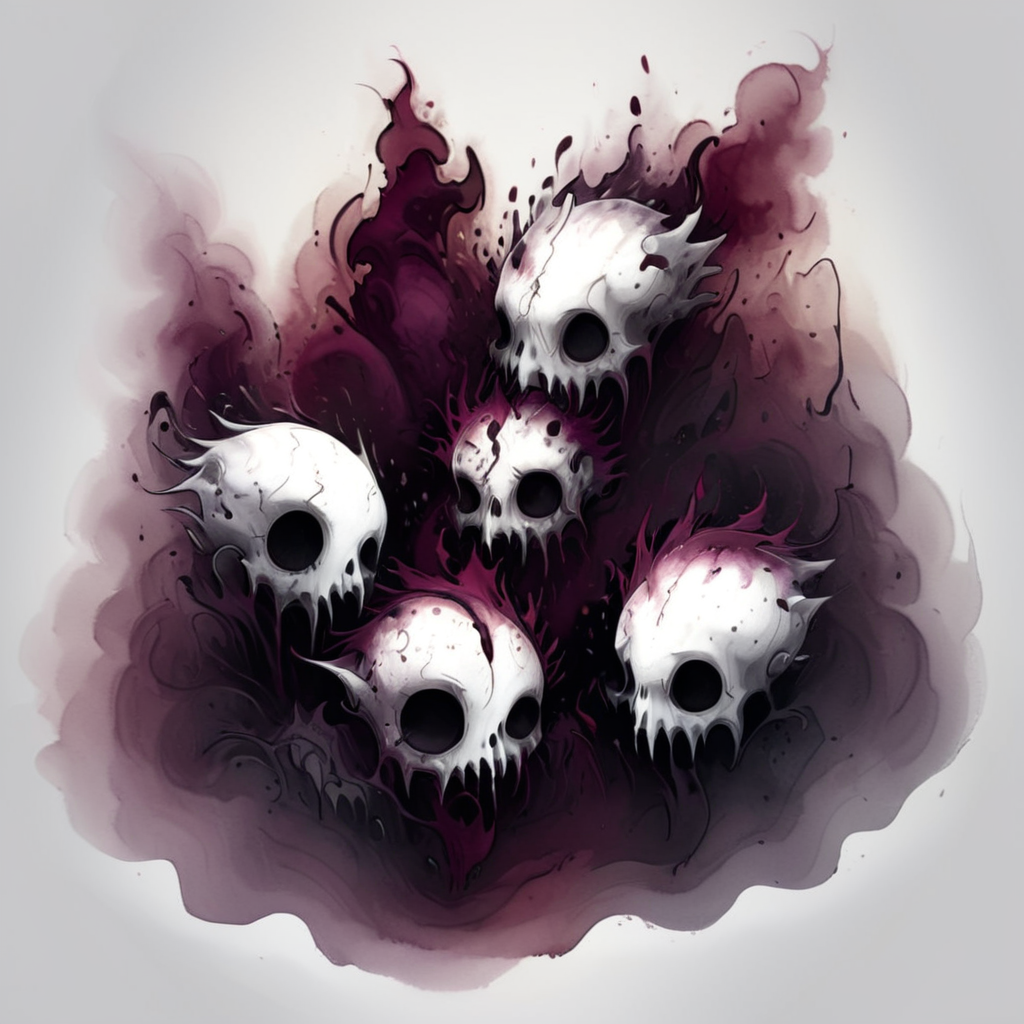 illustration, masterpiece, detailed, absurd resolution, white background, black linework, black and wine and smoke colored watercolor, unholy, ghasts, icon, 2d, flat, vector, cell shaded, in the style of world of warcraft icons,  <lora:artfullyICONIC3_SDXL_V1:1>
