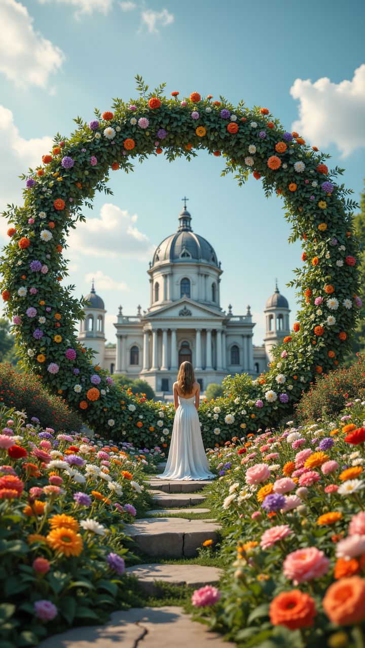 Claymation of a (Ring system:1.3) , in a Alien setting, concept art, at flower field, fauna, surreal and dreamlike landscapes, iconic superhero storytelling, medieval subjects, elegant female figures, storytelling through visuals, church exteriors, asymmetrical, flora, feminine, aidmafluxproultra