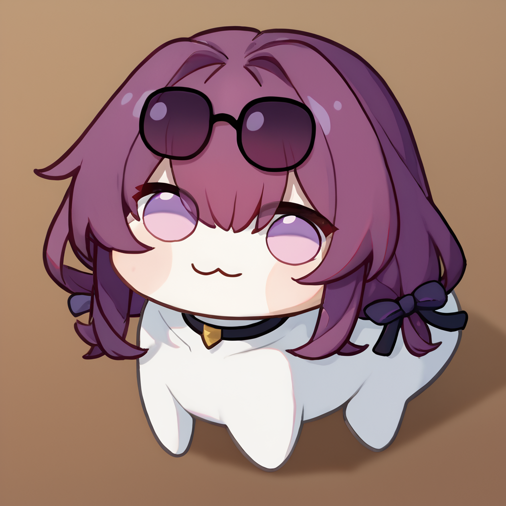 score_9, score_8_up, score_7_up, 1girl,kafker, purple hair, purple eyes, glasses on head, doro, creature, :3, chibi, no humans, white skin, solid circle eyes, no pupils, choker,    <lora:Kafka777-000008:1> <lora:Doro_X_PDXL_V1:1>