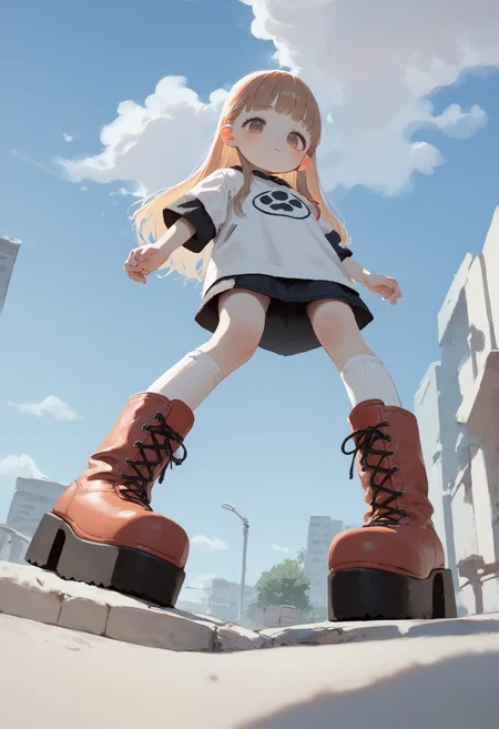 score_9,score_8_up,score_7_up BREAK 1girl,solo,source_anime,foreshortening,cinematic_angle,dynamic_angle,from_below,long hair,<lora:age_slider_v4:-5>,full_body,<lora:doubleplatformboots-s:0.6>,double platform boots,knee boots,perfect face,half-closed_eyes,<lora:kekexl_v0.1:0.8>,keke,