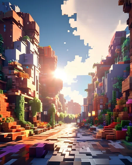 Blocky and pixelated aesthetic,pixel art,4k,realistic,game CG rendering,nature light,shadows,minecraft,<lora:minecraft:1>,
modern city,modern building,