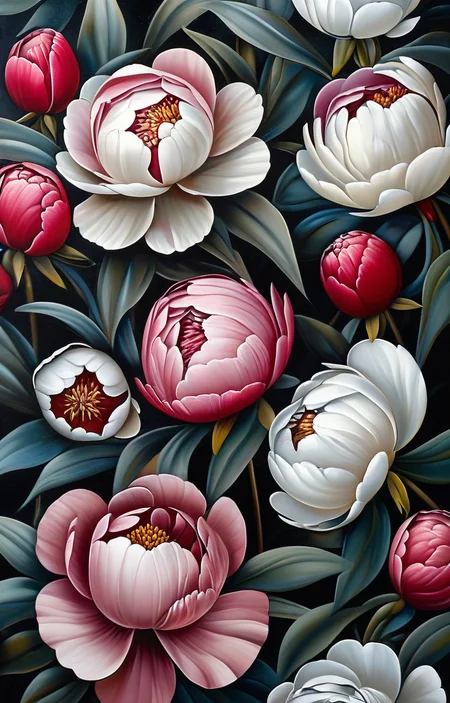 masterpiece,best quality,<lora:tbh205-sdxl:0.9>,illustration,style of Catherine Abel decaying peonies