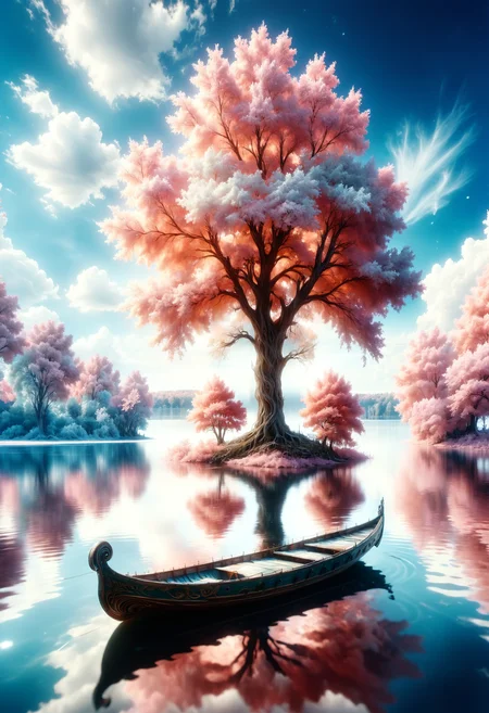 cinematic photo , infrared photography, lake, ripples, off-center large tree, clouds, boat, chaotic composition, high contrast, water reflection shows a different reality, 35mm photograph, film, bokeh, professional, 4k, highly detailed
<lora:dvr-hgh-fnt:0.8> dvr-hgh-fnt