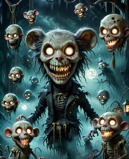 DonMV00d00XL haunted carnival, supernatural, rats and rodents, creepy doll,phantom lanterns, lovecraftian, <lora:DonMV00d00XL:1>