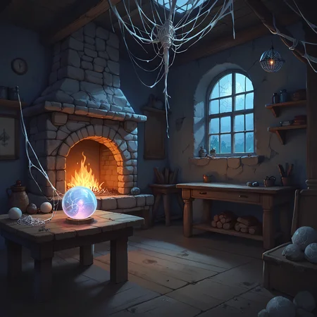 score_9, score_8_up, score_7_up,source_anime, wirob, scenery, no humans, indoors window, moonlight, wooden table, magic ball, magical light, stone fireplace, spider web, <lora:The_Witchs_Room:0.7>, dark night, <lora:lowlight_1721964122_1721964450_dim32_sv_fro_dp0.92_1721964790_1722820361:1.3>,