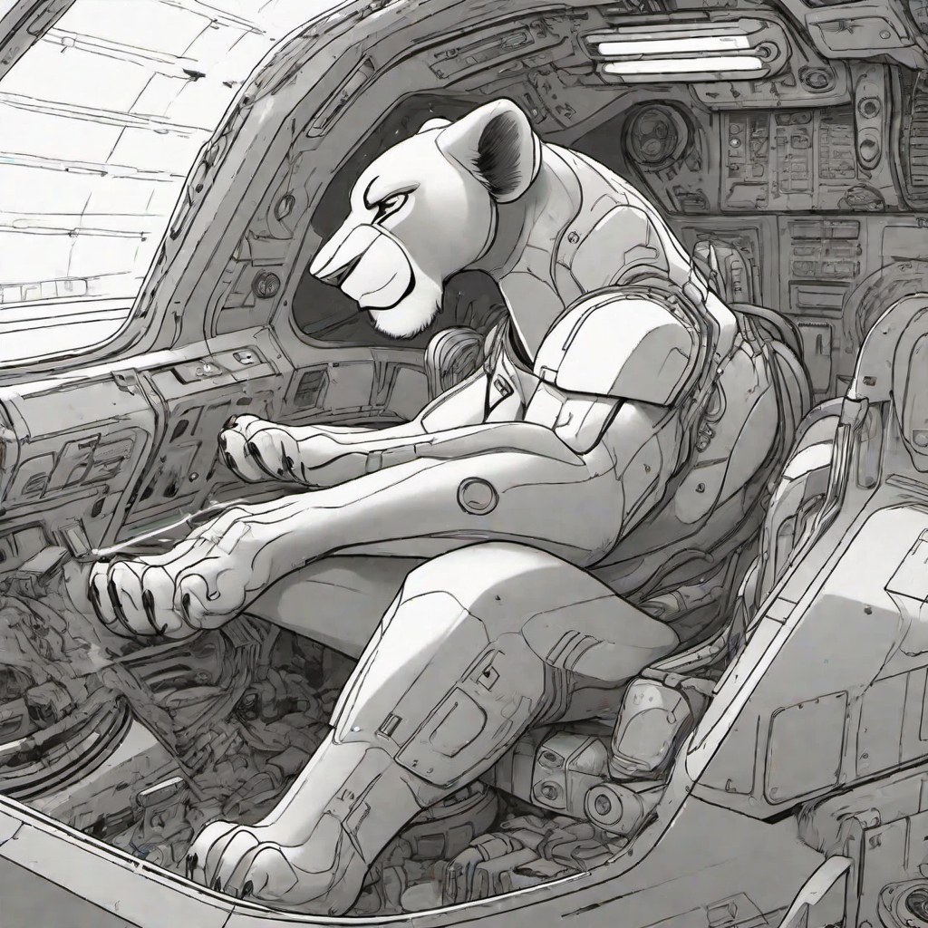 detailed drawing of  <lora:nala-SDLX-flexible:1.0> nala sitting in the cocpit of a spaceship