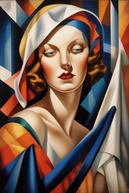 <lora:Tamara De Lempicka Style:1>Tamara De Lempicka Style - A vision of god, a colourful portrait, in the style of artist Tamara de Lempicka