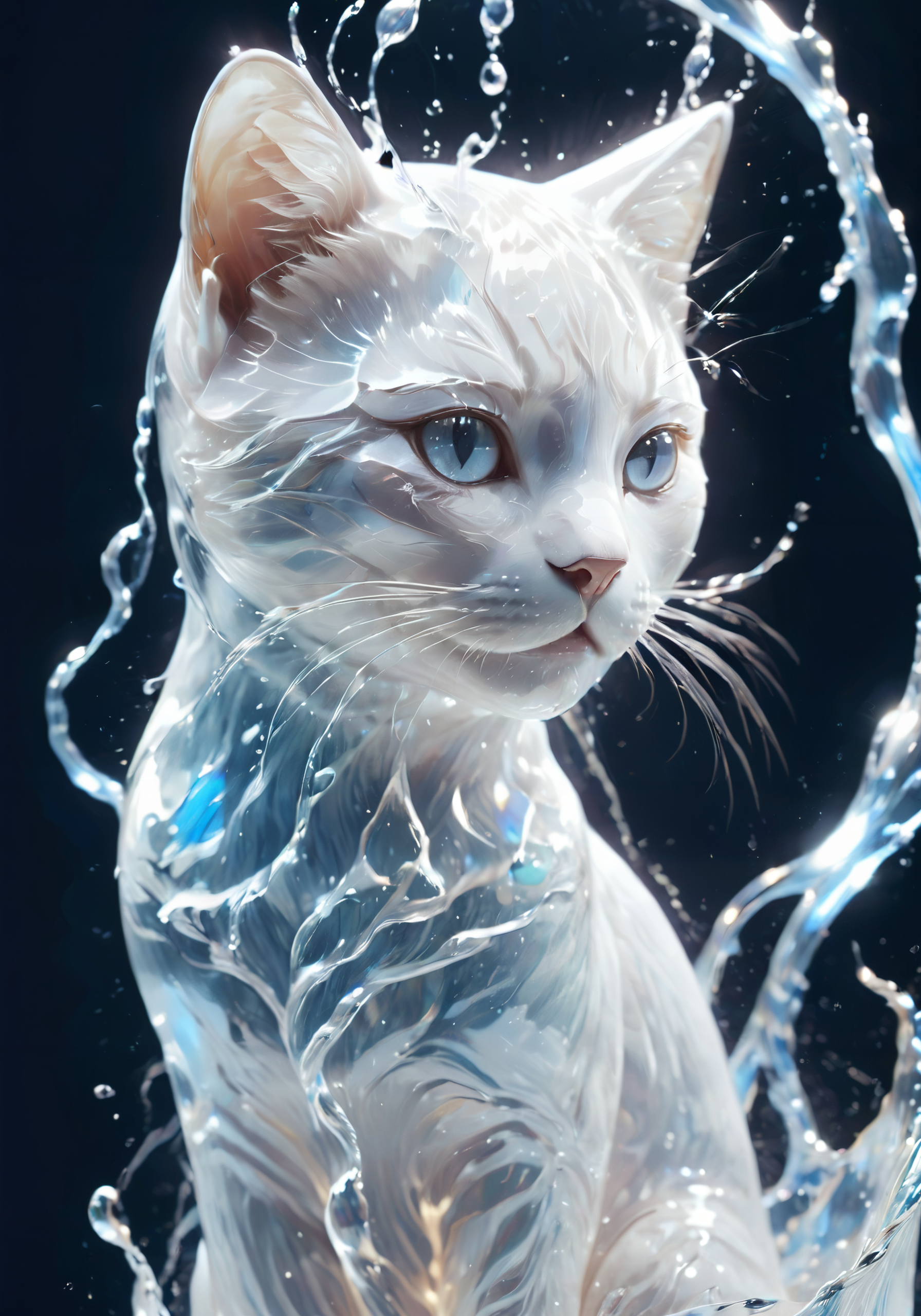 (Masterpiece, high quality, best quality, official art, beauty and aesthetics:1.2),<lora:xl-shanbailing-æ°´åç´ 1011waterV20:0.85>,water element,a cat made of water,water,(cat:1.2),