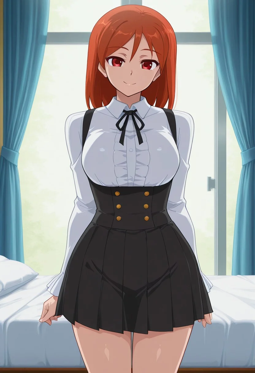 score_9,score_8_up,score_7_up,source_anime,5_figner,2d_animation,game cg,BREKE,1girl,solo,
gimmick girl,
white shirt,long sleeves,black ribbon,collared shirt,ribbon,suspender black skirt,
front view,smile,standing
bad,pillow,room,window,curtain,
masterpiece,best qualit,ultra-detailed,illustration,an extremely delicate and beautiful,beautiful detailed eyes,unity 8k wallpaper,high resolution,anime CG,official_art,Erotic_style, uncensored, anime_coloring, anime_screencap,