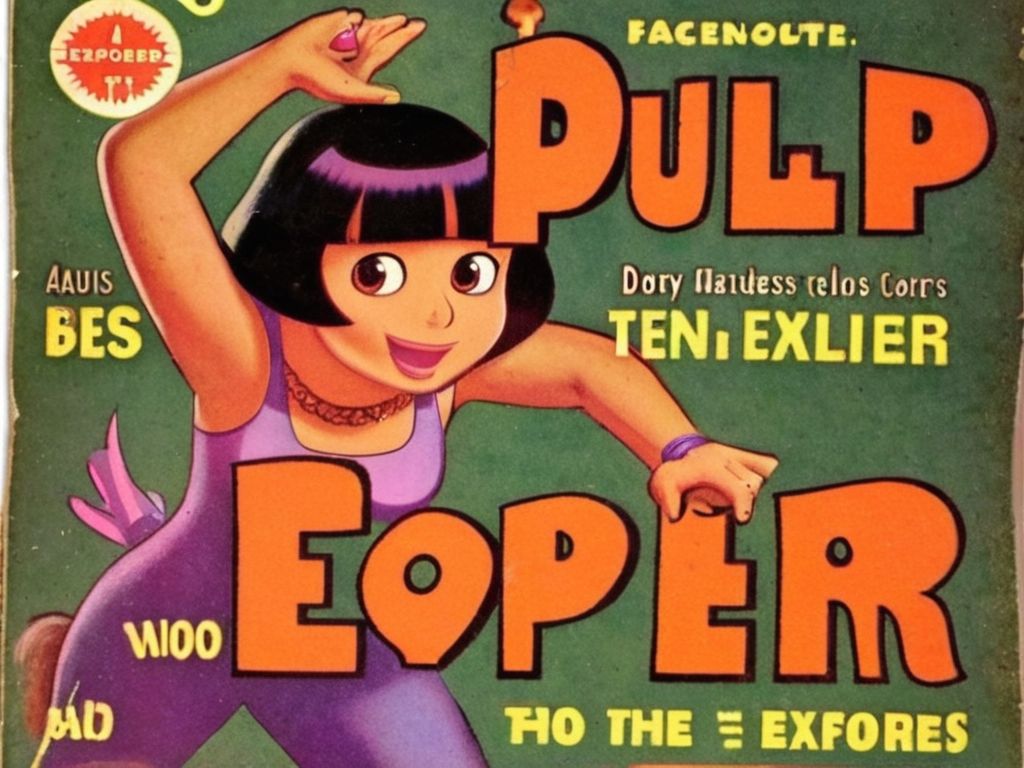 A pulp cover poster featuring dora the explorer  VintageMagStyle <lora:SDXL-VintageMagStyle-Lora:1>