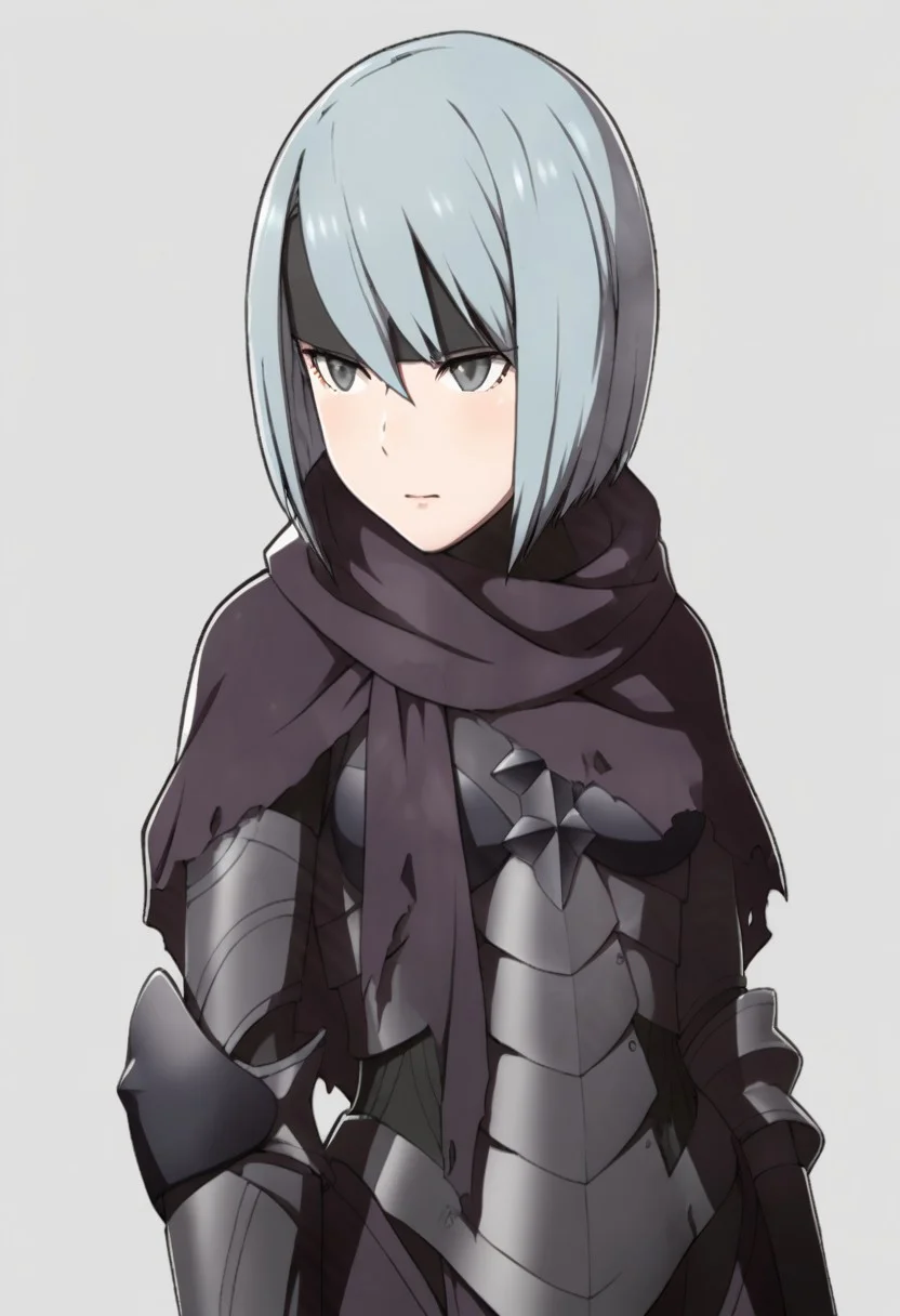 high quality, beruka, medium breast, light blue hair, gray eyes, armor, gauntlets,