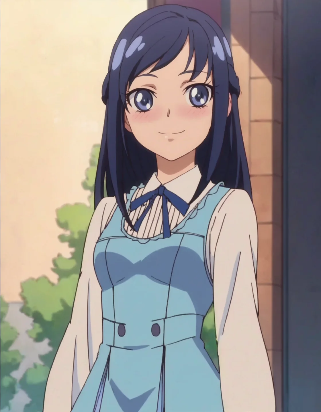 score_9, score_8_up, score_7_up, anime screencap, solo, 1girl, hishikawarikka, smile, dress, looking at viewer,  shirt, ribbon,cowboy shot,medium breasts,blush,<lora:hishikawarikka:0.8>