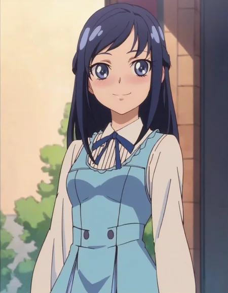 score_9, score_8_up, score_7_up, anime screencap, solo, 1girl, hishikawarikka, smile, dress, looking at viewer, shirt, ribbon,cowboy shot,medium breasts,blush,<lora:hishikawarikka:0.8>