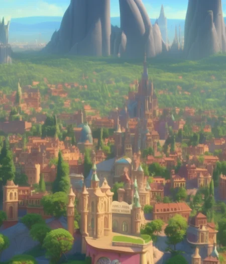 a view of a city split in climate zones and in many biomes, Zootopiav4, strong colors
