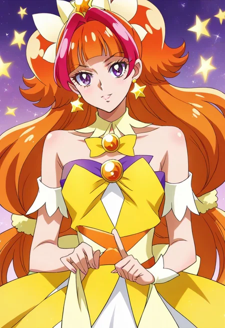 8k hd, (uncesored:1.2), 1girl, curetwinkle, long hair, orange hair, purple eyes, <lora:PrettyCureGoPrincess_CureTwinkle_bbccaaa:1>
