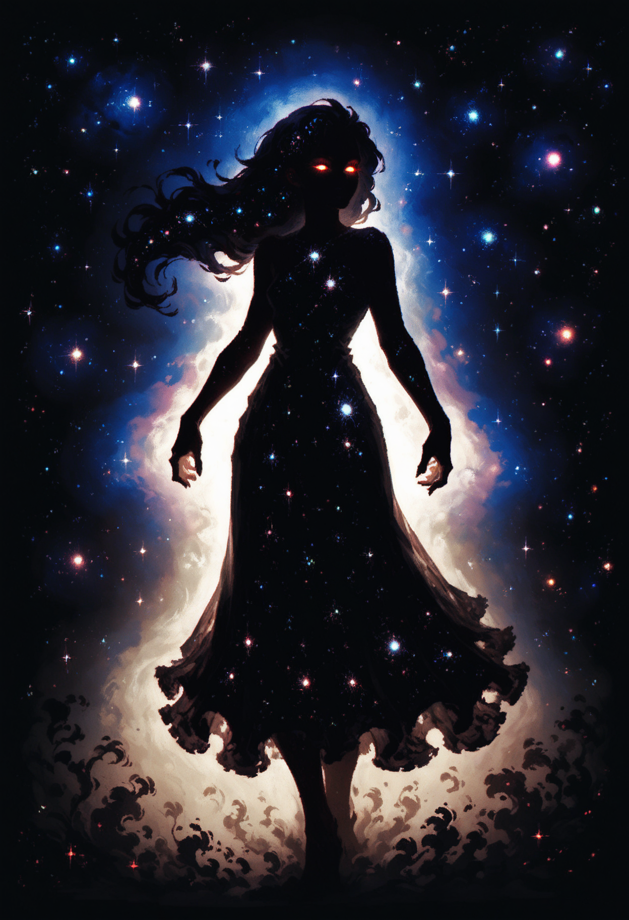 (score_9_up, score_8_up:1.2), score_7_up, high spren, 1girl, glowing eyes, silhouette, long hair, dress, galaxy, space, neon, volumetric lighting, <lora:High_Spren-000006:0.6>, <lora:xl_more_art-full_v1:0.4>, <lora:MJ52:0.4>, <lora:RMSDXL_Enhance:2>, <lora:RMSDXL_Creative:1>, <lora:great_lighting:4>, <lora:aesthetic:4>