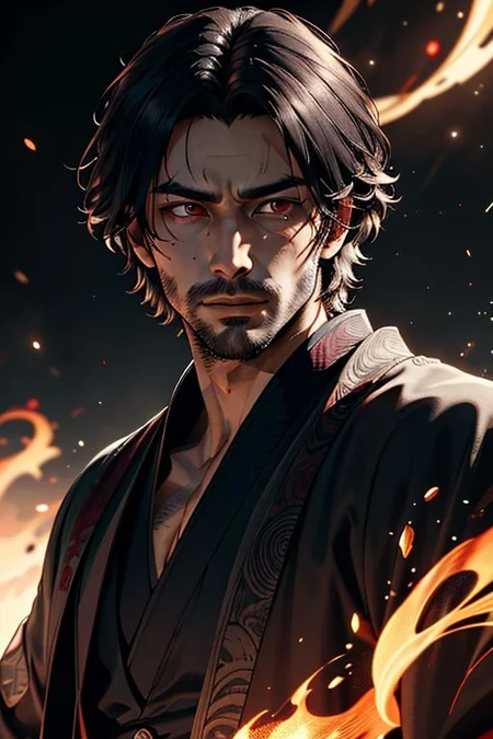 Master piece, highest quality, highest possible OverallDetail, red eyes,
Create an elder of a demonic sect.
The character looks like he is in his late twenties or early thirties. He is handsome.
He has black shoulder-length shaggy hair.
His eyes are dark red. Detailed face.
Martial art robes.
