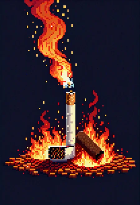 Pixel, [illustration], cigarette, burning, embers, 8k