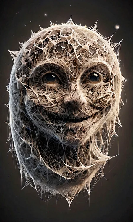 ais-cbwbs, geometric smiling moon, space background<lora:Super_Cobwebs:1>