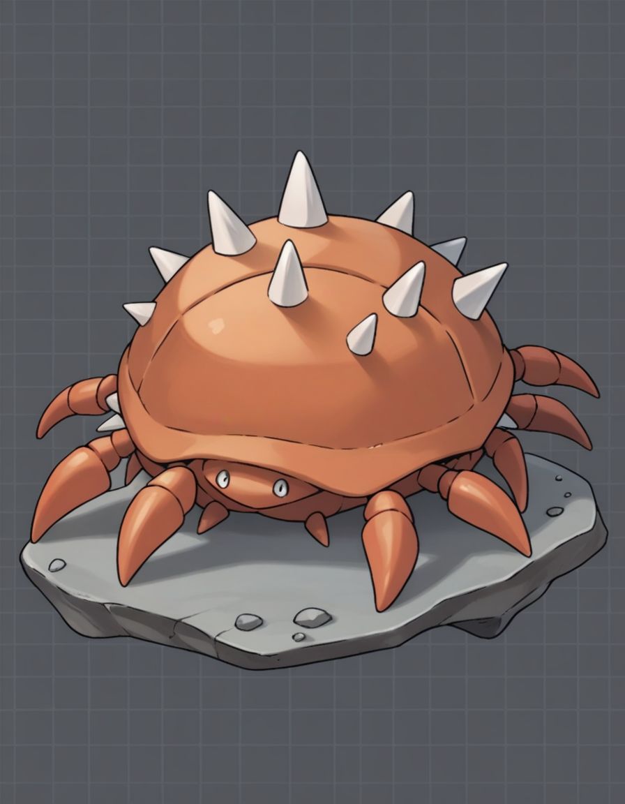 score_9,score_8_up,score_7_up, <lora:Navi_PokeDnaGen1_PonyXL_S1-000007:0.8> , nv-pokegen1,  crab , Rock-Type, Gray color,   Spikes, Crags,  , Brown color,   dark gray background, simple background, grid background,